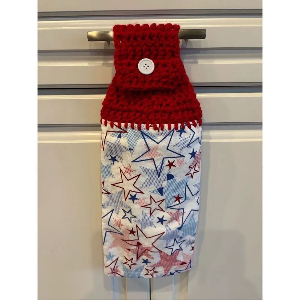 Crochet Top Kitchen Towel- Red white and blue stars